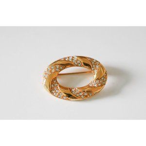 Vintage Napier Oval Brooch Pin with Rhinestones Goldtone Signed